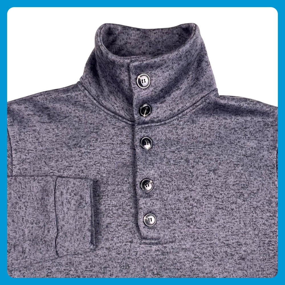 H2H Henley Pullover Sweatshirt Men XL Charcoal Heather Thick Button High Neck